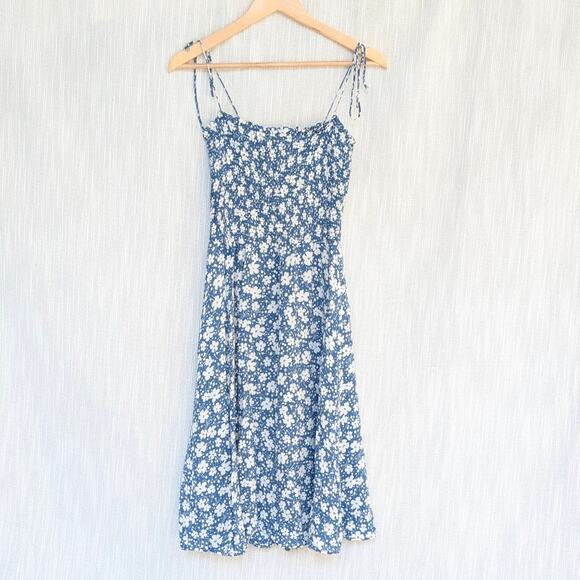 Reformation Blue Floral Print Crepe Sleeveless Square Neck Midi Dress, size M - Picture 2 of 10